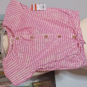 Girl's Cap Sleeve blouse with Sparkly Stripes, bottoms and front tie